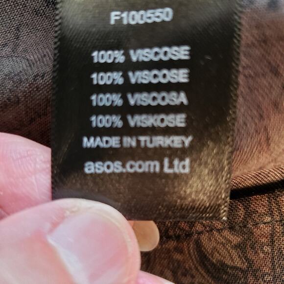 Asos Brown Bell Sleeve V Neck Suede Tie Damask Tunic Small - Picture 8 of 9